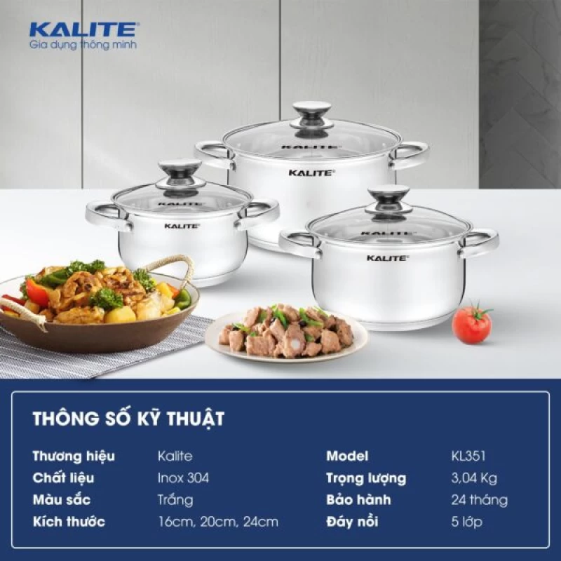 Bộ 3 Nồi Kalite KL351 Inox 304 - Thumbnail 2