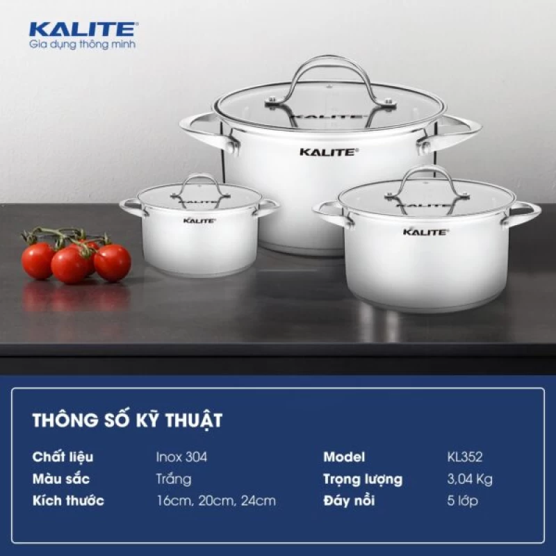 Bộ 3 Nồi Kalite KL352 Inox Đáy Từ 5 Lớp - Ảnh 1