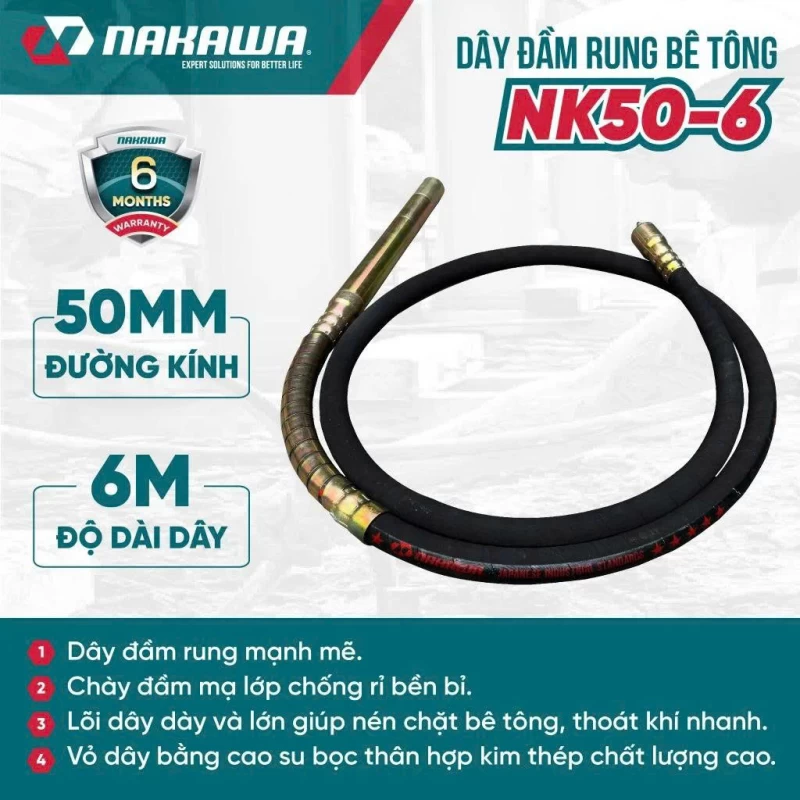 Dây đầm rung bê tông NAKAWA NK50-6 - Ảnh 1