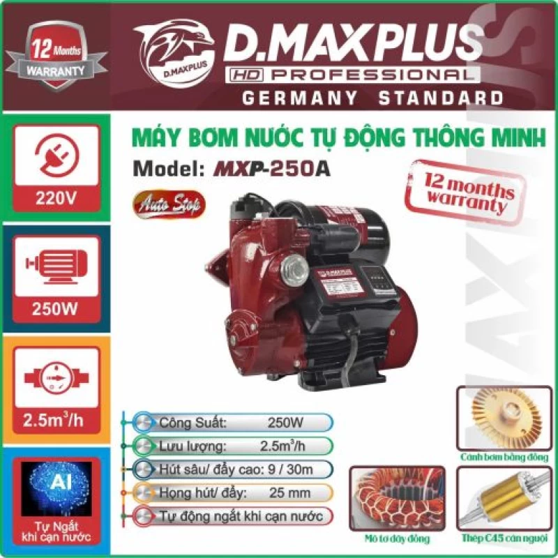 MÁY BƠM NƯỚC LY TÂM D.MAX MXP-250A , 250W - Thumbnail 5