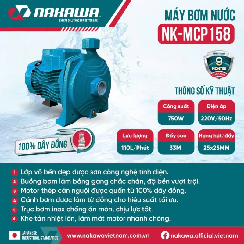 Máy Bơm Nước Ly Tâm Nakawa NK-MCP158 - Thumbnail 1