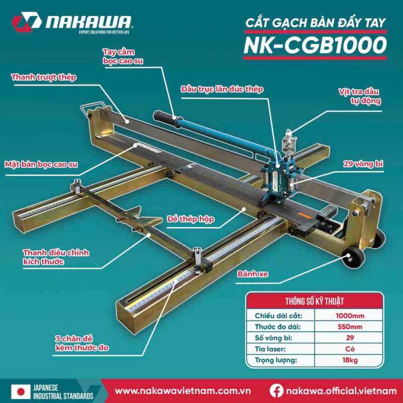 Máy Cắt Gạch Bàn Đẩy Tay Nakawa NK-CGB1000 - Thumbnail 5