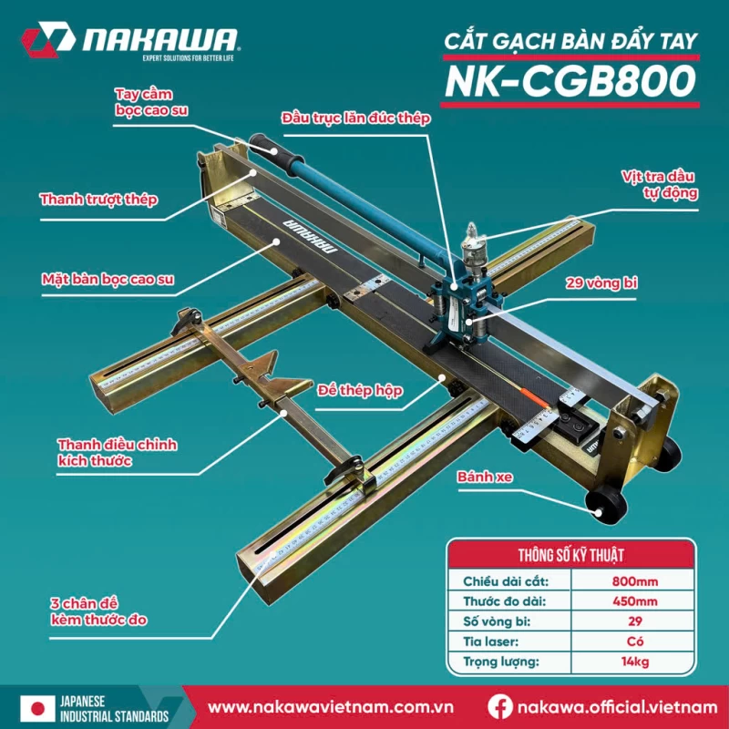 Máy Cắt Gạch Bàn Đẩy Tay Nakawa NK-CGB800 - Thumbnail 5