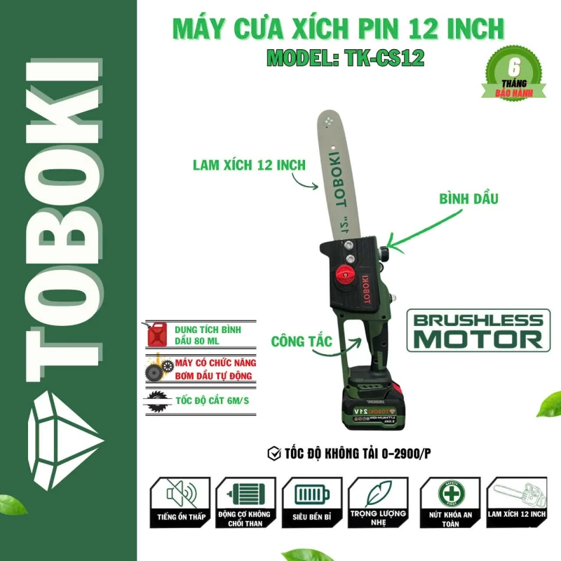 Máy Cưa Xích Pin 12 inch Toboki TK-CS12 - Thumbnail 3