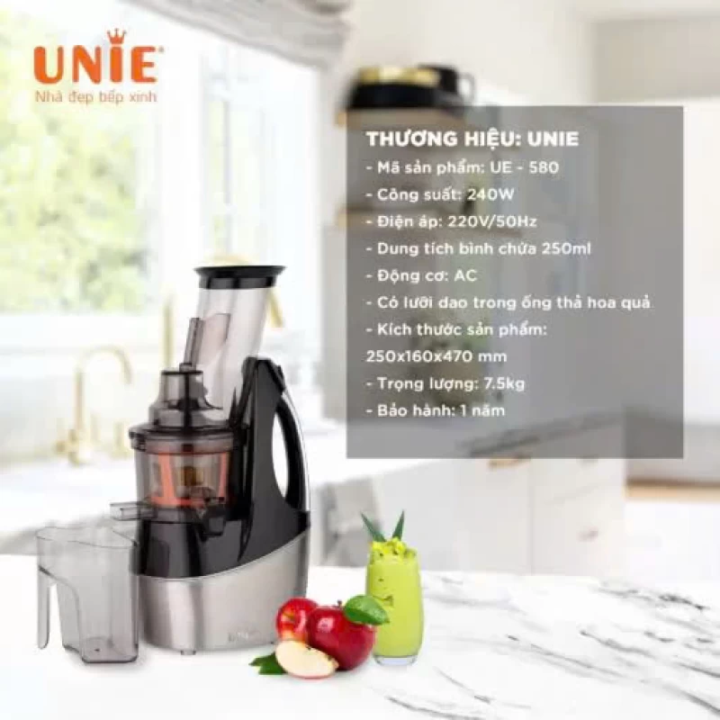 Máy ép chậm UNIE UE-580 công suất 240W, ép kiệt bã 98%, ống ép kết hợp lưỡi dao tiện lợi - Thumbnail 6