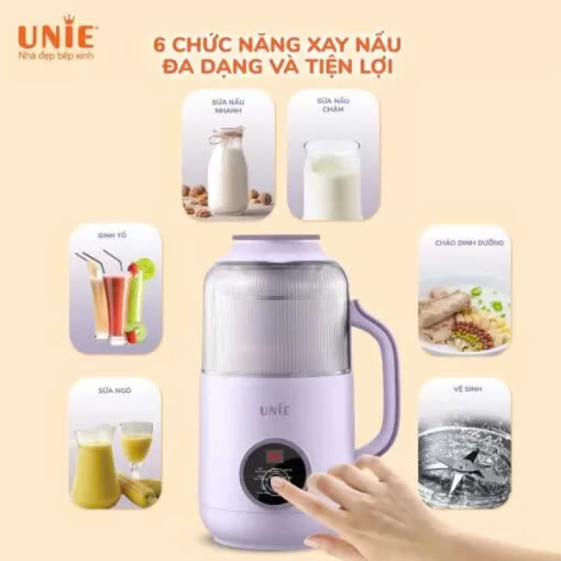 Máy làm sữa hạt UNIE UMB09, dung tích 800ml, nắp chụp chống ồn, 6 chức năng xay nấu - Thumbnail 3