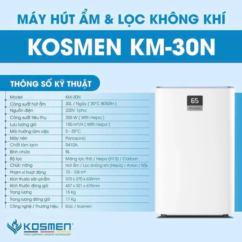 Máy Lọc Không Khí Và Hút Ẩm Kosmen KM-30N - Thumbnail 5