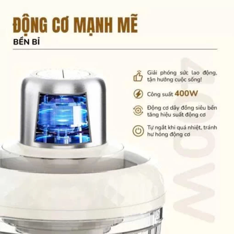 Máy xay thịt UNIE UM366 dung tích 2,5L, 2 cối xay thủy tinh, đánh ruốc, bóc tỏi tiện lợi - Thumbnail 6