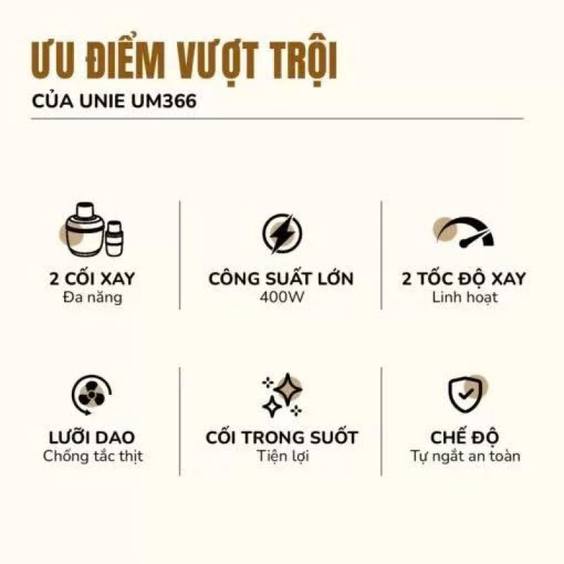 Máy xay thịt UNIE UM366 dung tích 2,5L, 2 cối xay thủy tinh, đánh ruốc, bóc tỏi tiện lợi - Thumbnail 4