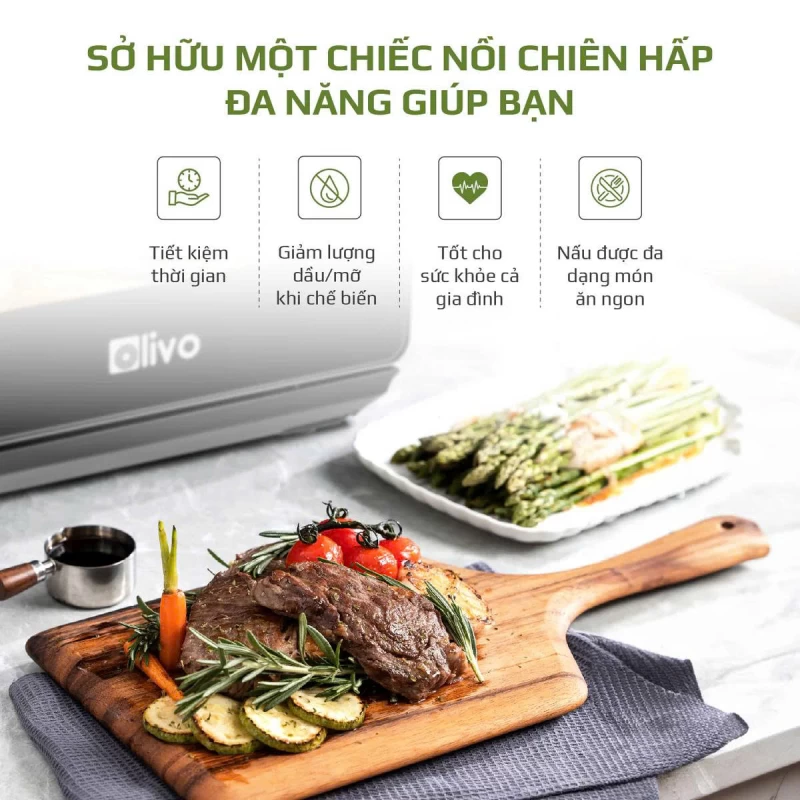 Nồi Chiên Hấp Đa Năng OLIVO SF16 PRO 2025 - 70 Chế Độ Cài Sẵn, Toàn Bộ Khoang Nồi Và Phụ Kiện Bằng Inox 304 Cao Cấp, Dung Tích 16L, Vệ Sinh Dễ Dàng - Thumbnail 8