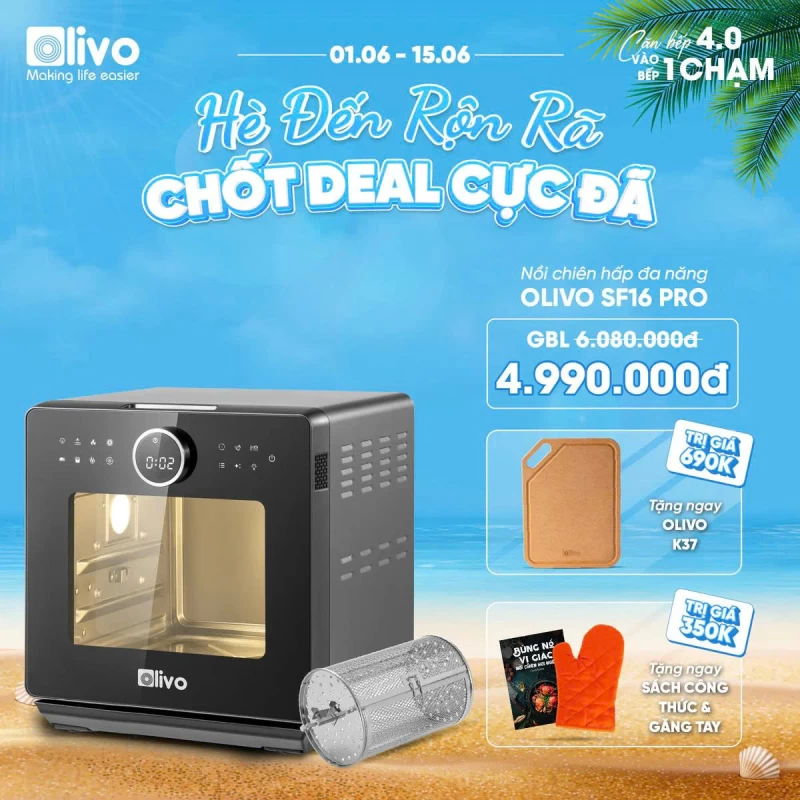 Nồi Chiên Hấp Đa Năng OLIVO SF16 PRO 2025 - 70 Chế Độ Cài Sẵn, Toàn Bộ Khoang Nồi Và Phụ Kiện Bằng Inox 304 Cao Cấp, Dung Tích 16L, Vệ Sinh Dễ Dàng - Thumbnail 40