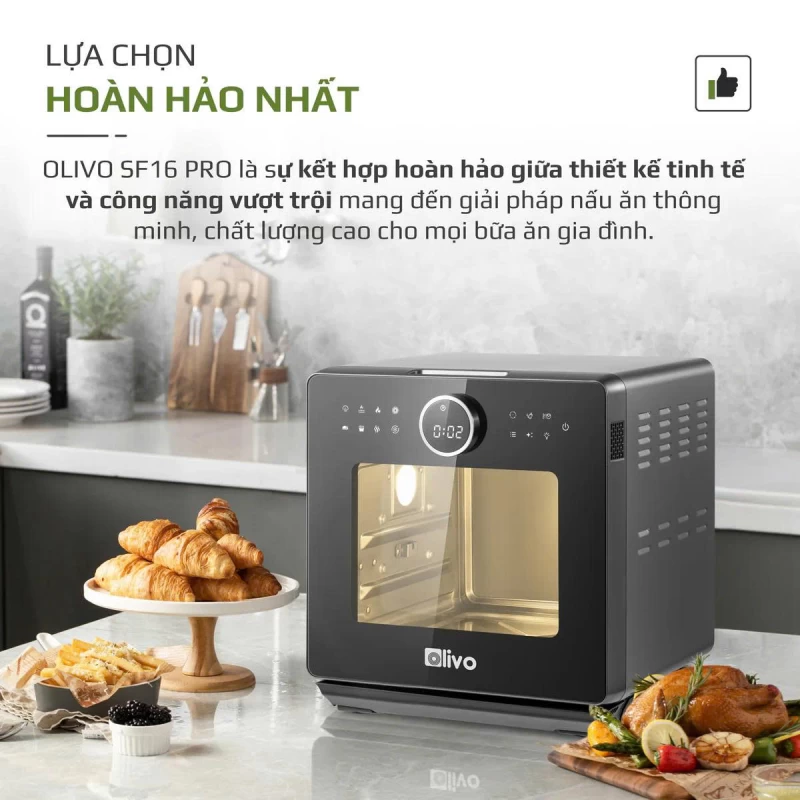 Nồi Chiên Hấp Đa Năng OLIVO SF16 PRO 2025 - 70 Chế Độ Cài Sẵn, Toàn Bộ Khoang Nồi Và Phụ Kiện Bằng Inox 304 Cao Cấp, Dung Tích 16L, Vệ Sinh Dễ Dàng - Thumbnail 6