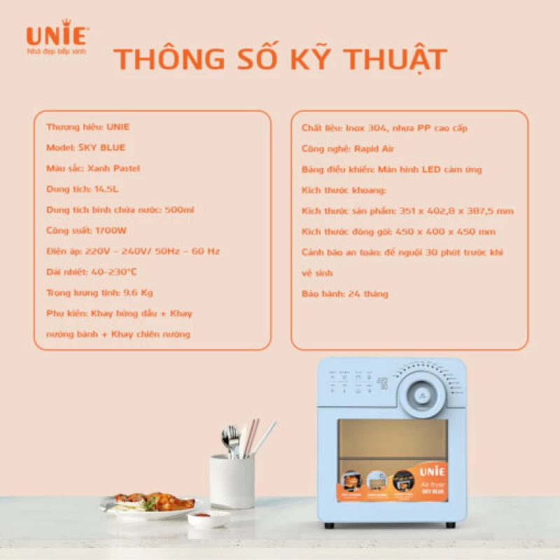 Nồi chiên không dầu UNIE SKY BLUE - Thumbnail 2