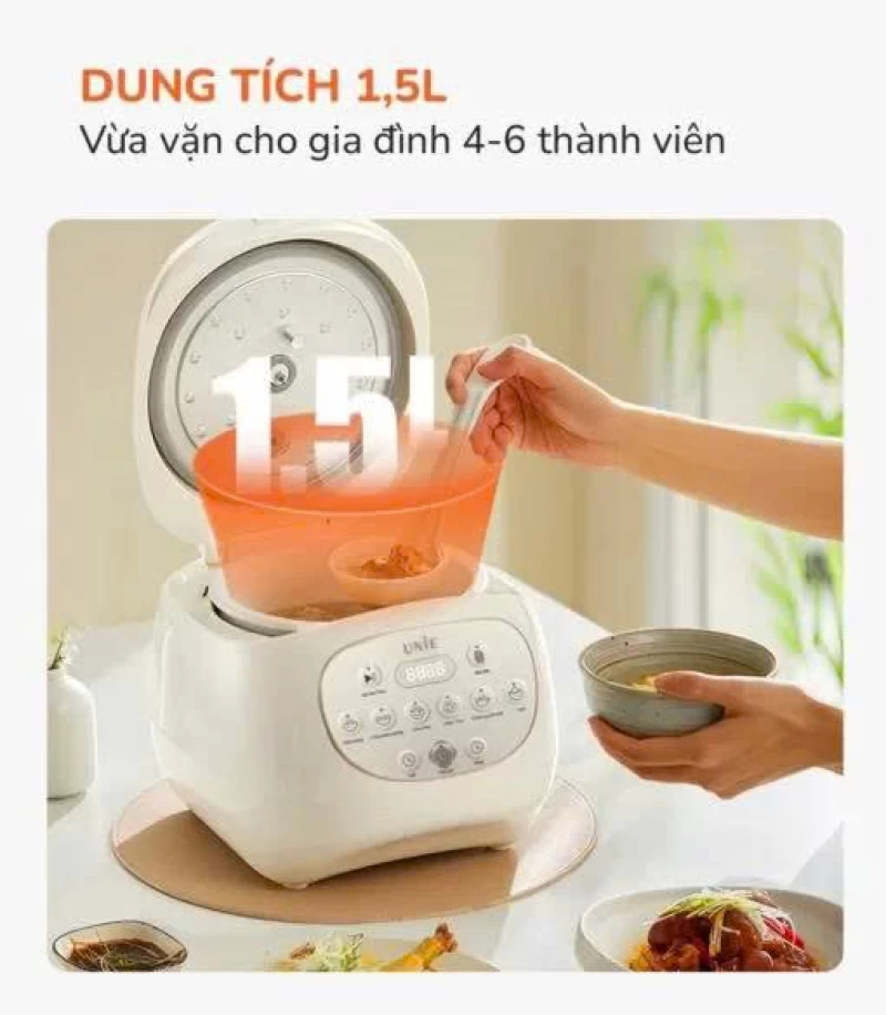 Nồi cơm điện lòng gốm tự nhiên UNIE URC815 nấu cơm cháy giòn tan, dung tích 1,5L, hẹn giờ nấu 24 tiếng - Thumbnail 4