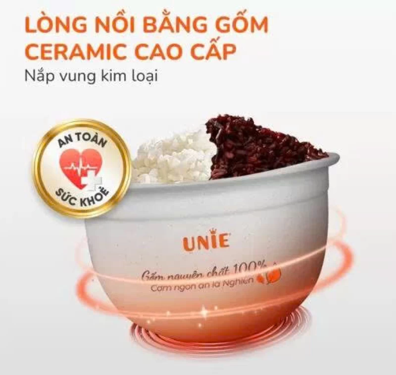 Nồi cơm điện lòng gốm tự nhiên UNIE URC815 nấu cơm cháy giòn tan, dung tích 1,5L, hẹn giờ nấu 24 tiếng - Thumbnail 8