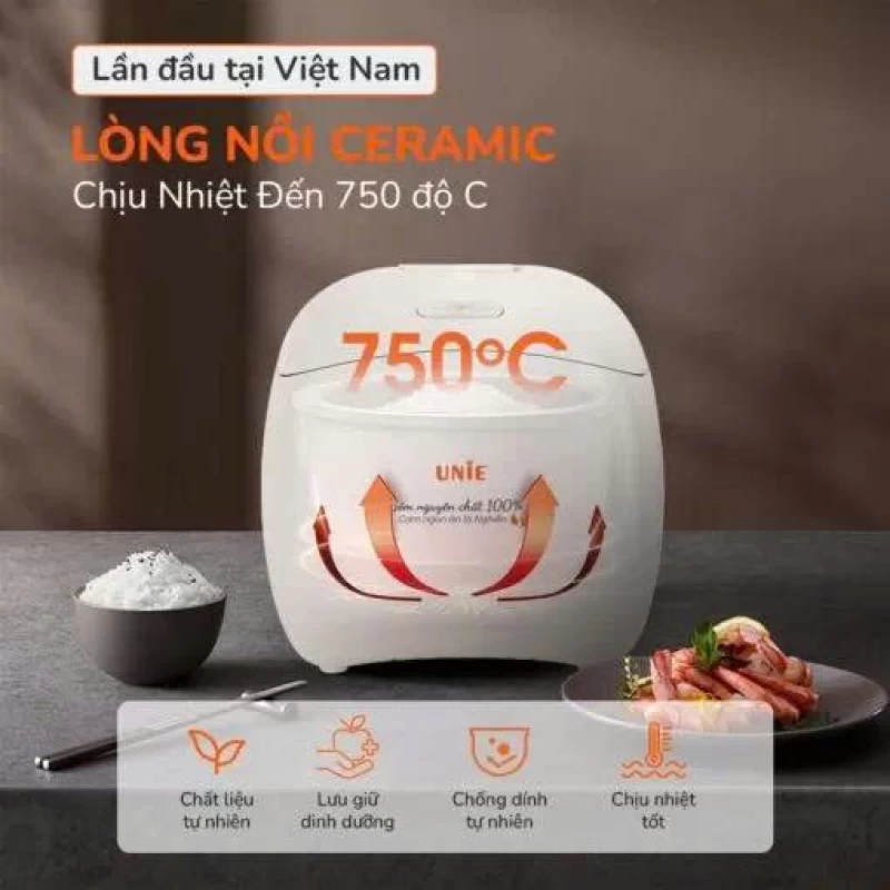 Nồi cơm điện lòng gốm tự nhiên UNIE URC815 nấu cơm cháy giòn tan, dung tích 1,5L, hẹn giờ nấu 24 tiếng - Thumbnail 5