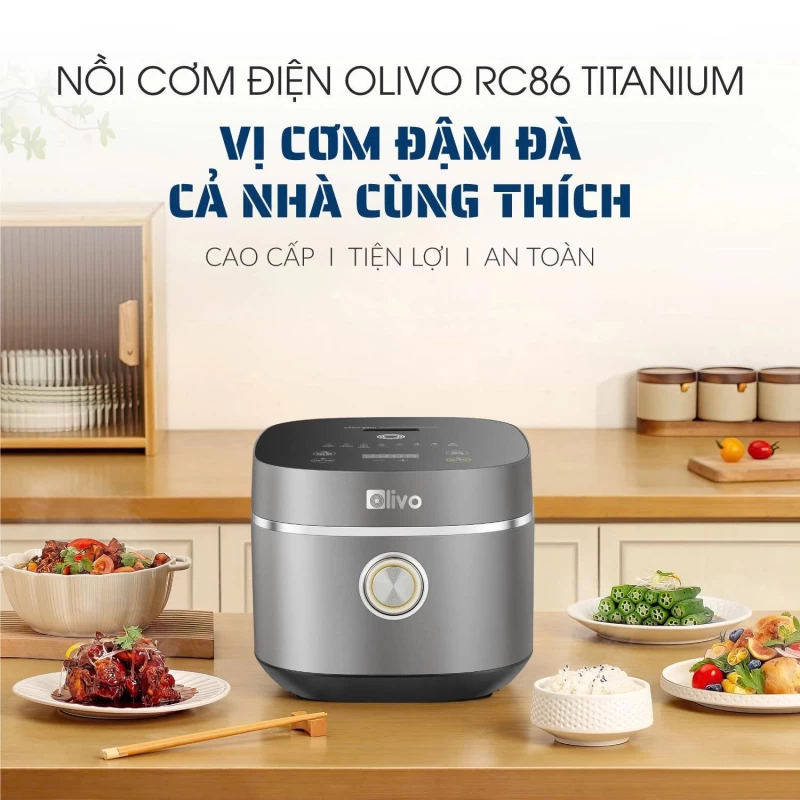Nồi Cơm Điện OLIVO RC86 Titanium – Lòng Nồi INOX 304 Chống Dính Tự Nhiên, Nấu Cơm Ngon, Thiết Kế Tinh Tế, Sang Trọng - Thumbnail 1