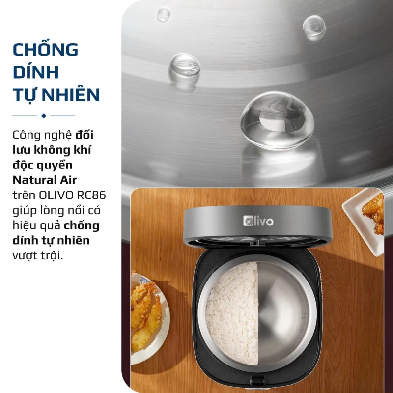 Nồi Cơm Điện OLIVO RC86 Titanium – Lòng Nồi INOX 304 Chống Dính Tự Nhiên, Nấu Cơm Ngon, Thiết Kế Tinh Tế, Sang Trọng - Thumbnail 10