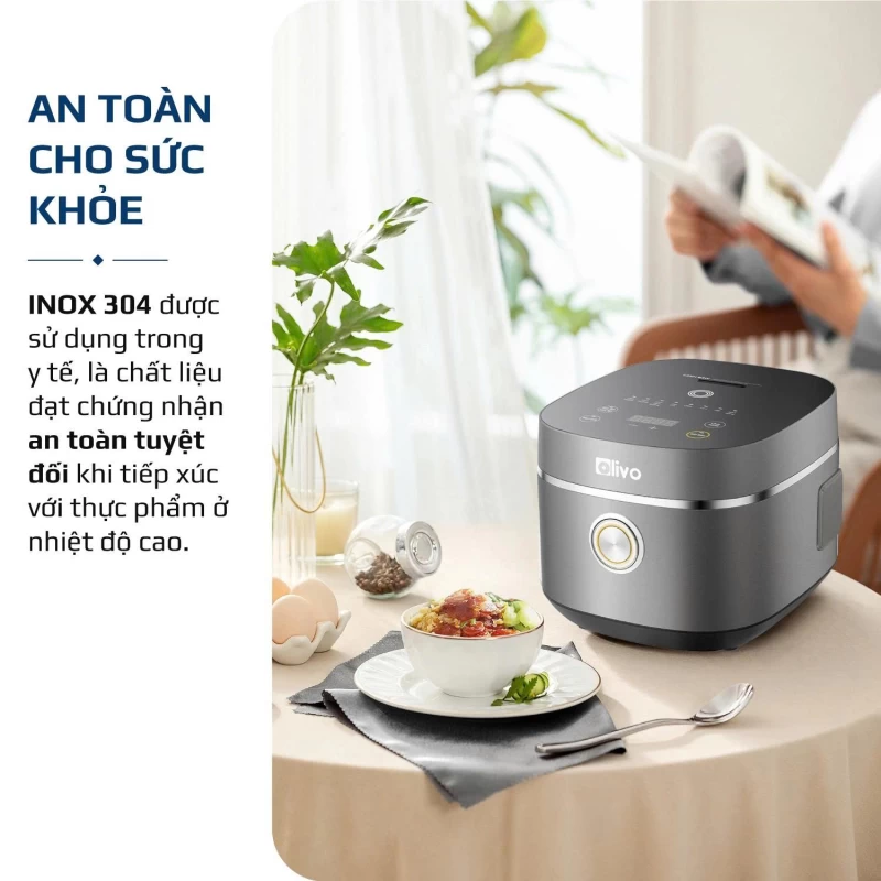Nồi Cơm Điện OLIVO RC86 Titanium – Lòng Nồi INOX 304 Chống Dính Tự Nhiên, Nấu Cơm Ngon, Thiết Kế Tinh Tế, Sang Trọng - Thumbnail 7