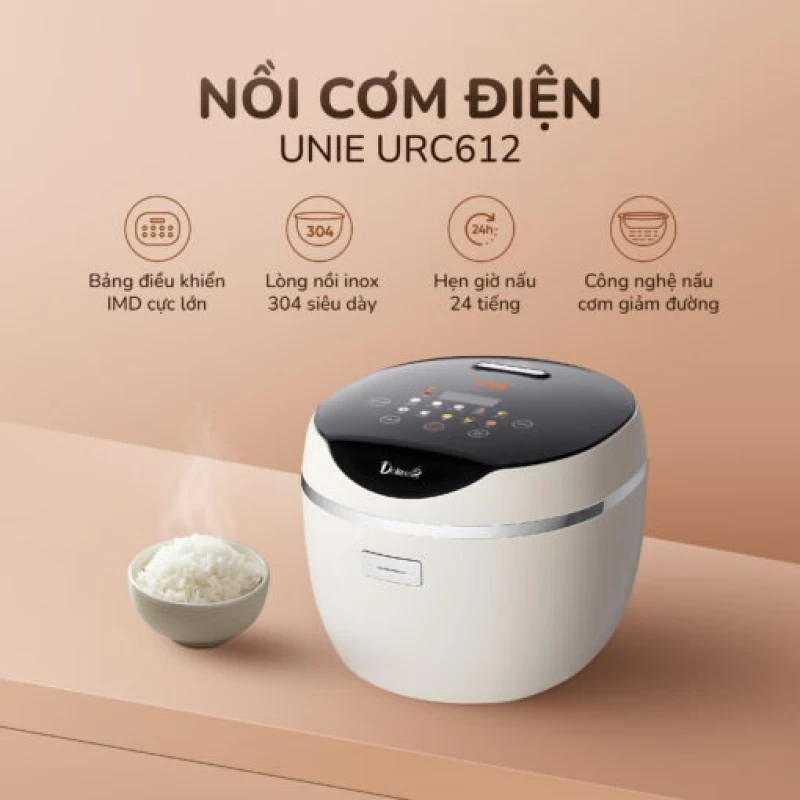 Nồi cơm điện tử UNIE URC612 , nấu cơm giảm đường, lòng nồi inox, dung tích 1,2L - Ảnh 19