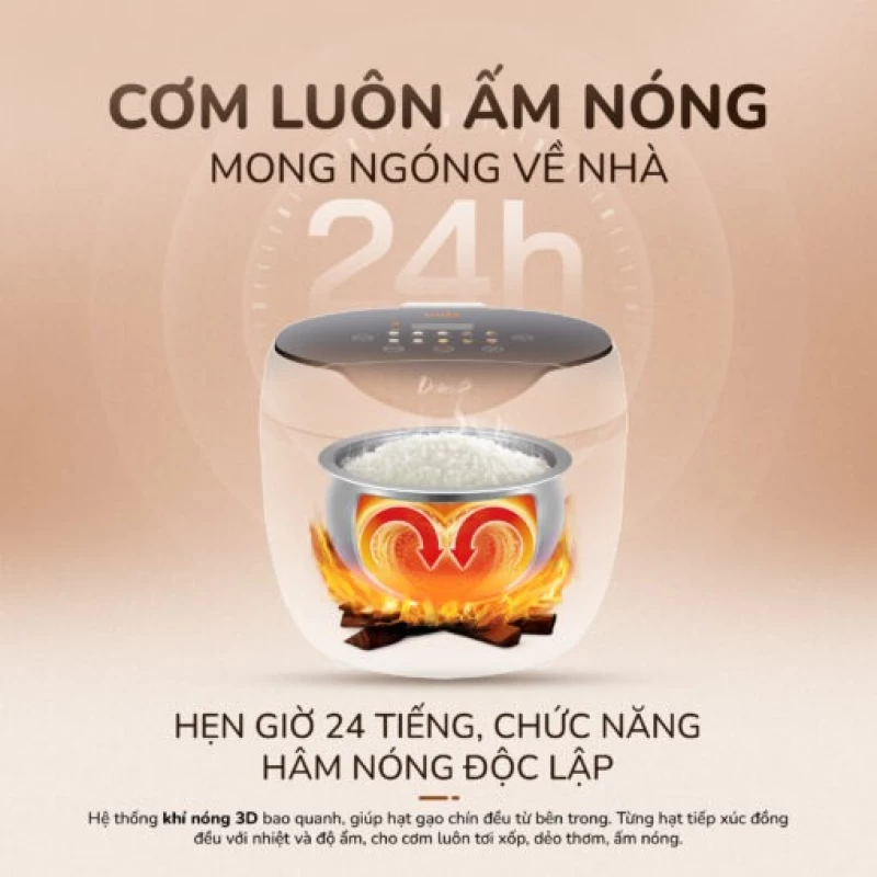 Nồi cơm điện tử UNIE URC612 , nấu cơm giảm đường, lòng nồi inox, dung tích 1,2L - Ảnh 11