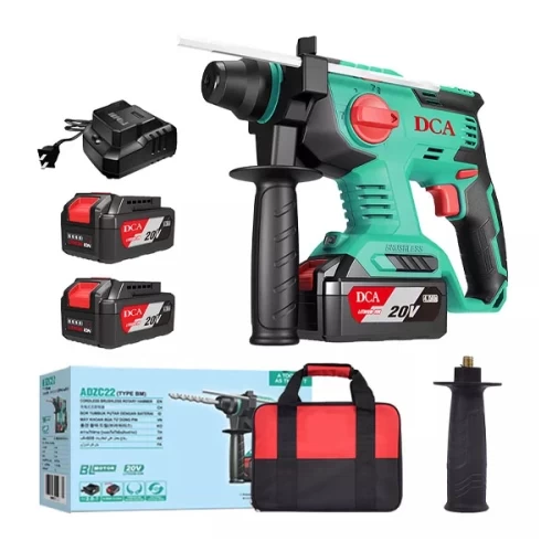 Máy Khoan Bê Tông Dùng Pin DCA ADZC22 (TYPE BM) BLDC - Thân Máy, 2 Pin 20V 4ah, Sạc, Hộp Nhựa