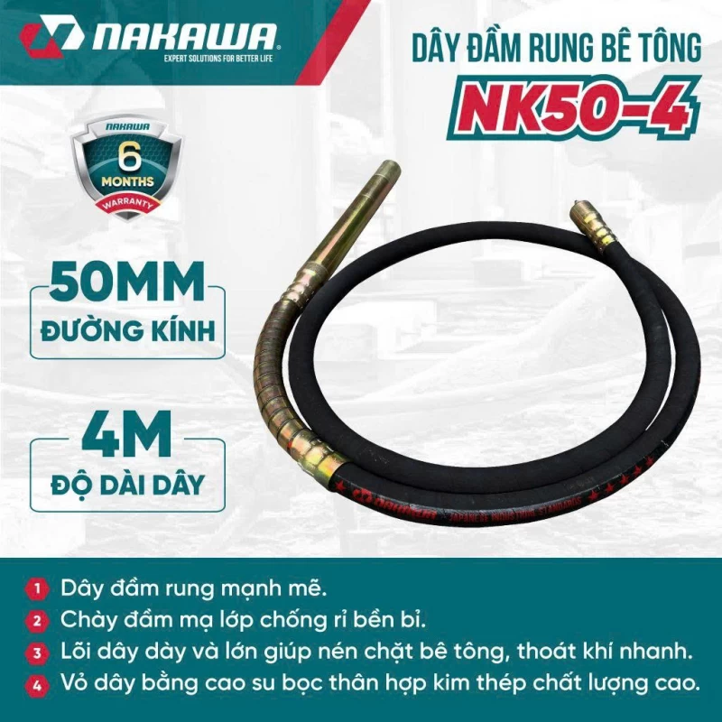 Dây đầm rung bê tông NAKAWA NK50-4 - Ảnh 2