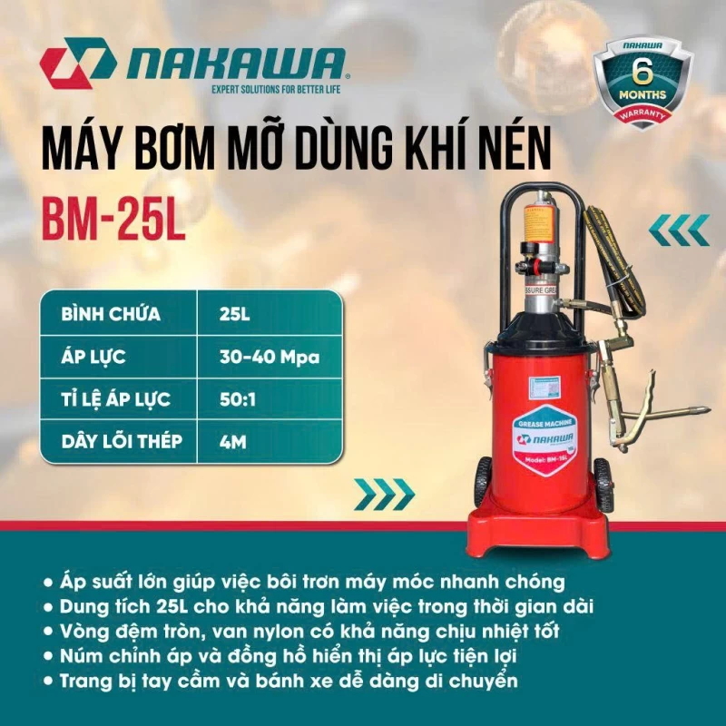 Máy bơm mỡ dùng khí nén NAKAWA BM-25L - Ảnh 3