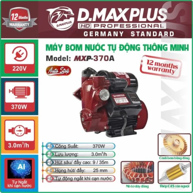 MÁY BƠM NƯỚC LY TÂM D.MAX MXP-370A, 370W - Ảnh 5