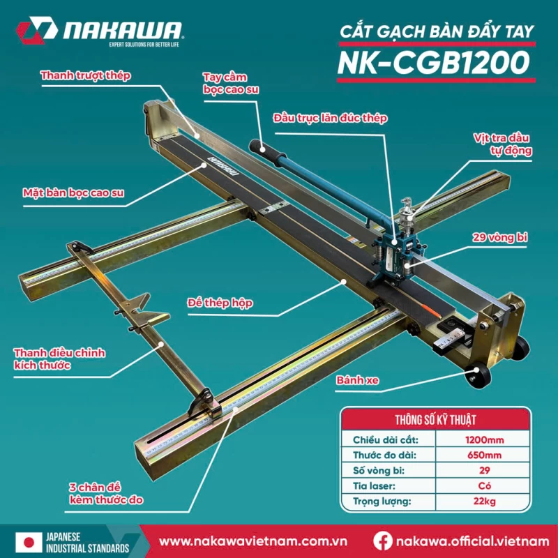 Máy Cắt Gạch Bàn Đẩy Tay Nakawa NK-CGB1200 - Ảnh 1