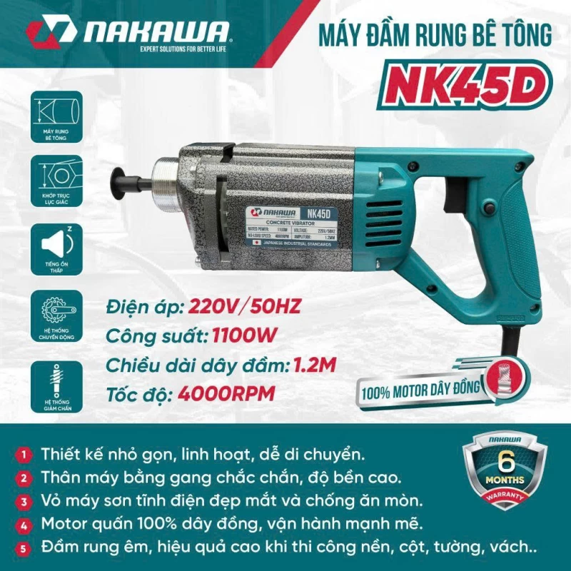 Máy đầm rung bê tông NAKAWA NK45D - Ảnh 2