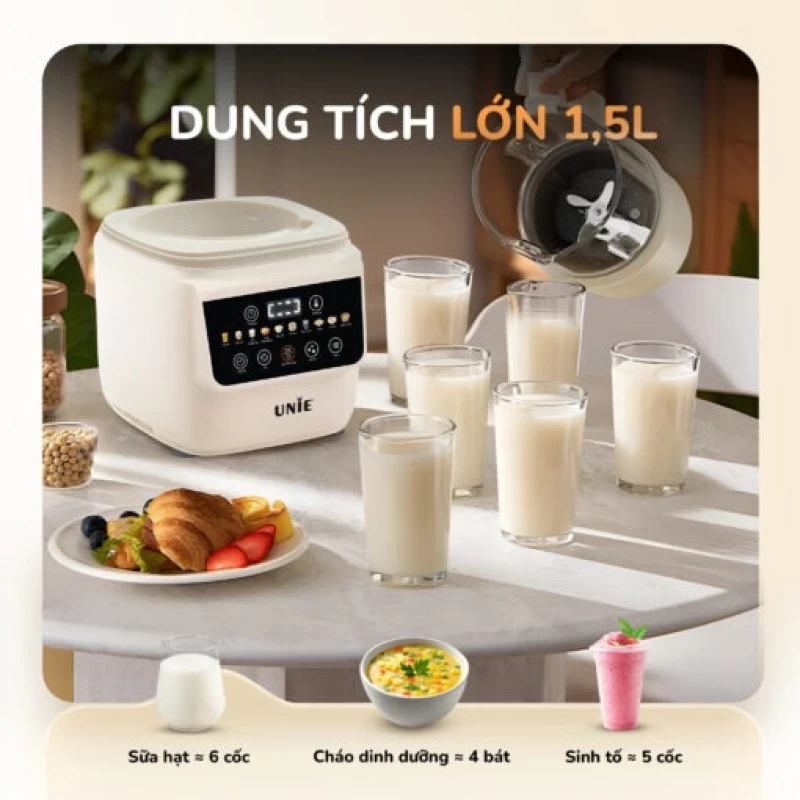 Máy làm sữa hạt UNIE UCB15 dung tích 1.5L, giảm ồn 30%, 10 chức năng nấu - Ảnh 14