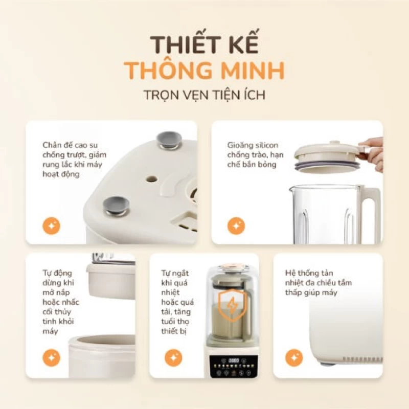 Máy làm sữa hạt UNIE UCB15 dung tích 1.5L, giảm ồn 30%, 10 chức năng nấu - Ảnh 7