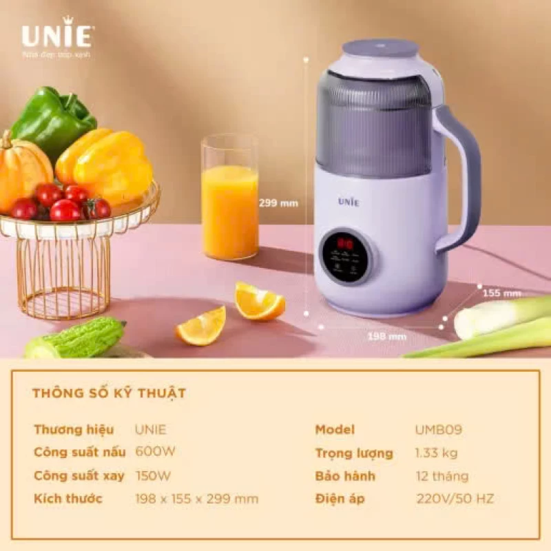 Máy làm sữa hạt UNIE UMB09, dung tích 800ml, nắp chụp chống ồn, 6 chức năng xay nấu - Ảnh 8