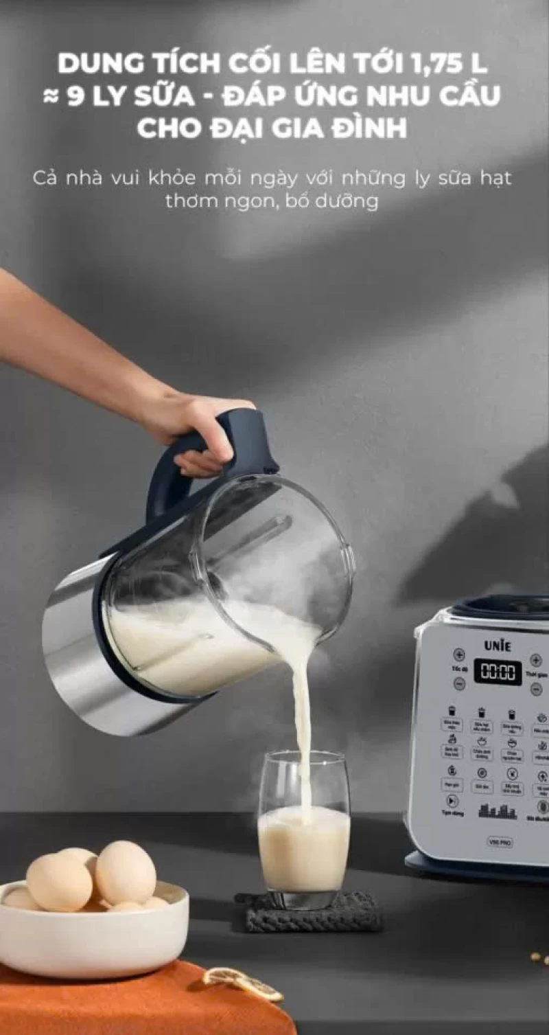 Máy làm sữa hạt UNIE V9S PRO dung tích 1,75L, xay nấu siêu êm, vệ sinh khử khuẩn tự động - Ảnh 5
