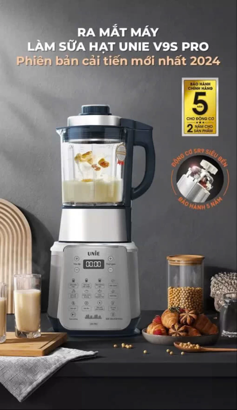 Máy làm sữa hạt UNIE V9S PRO dung tích 1,75L, xay nấu siêu êm, vệ sinh khử khuẩn tự động - Ảnh 10