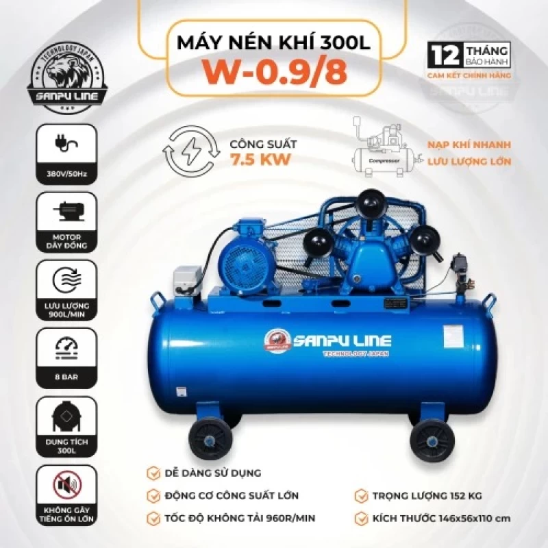 Máy Nén Khí Dây Đai 10Hp 300L Sanpu Line W-0.9/8 380V - Ảnh 1