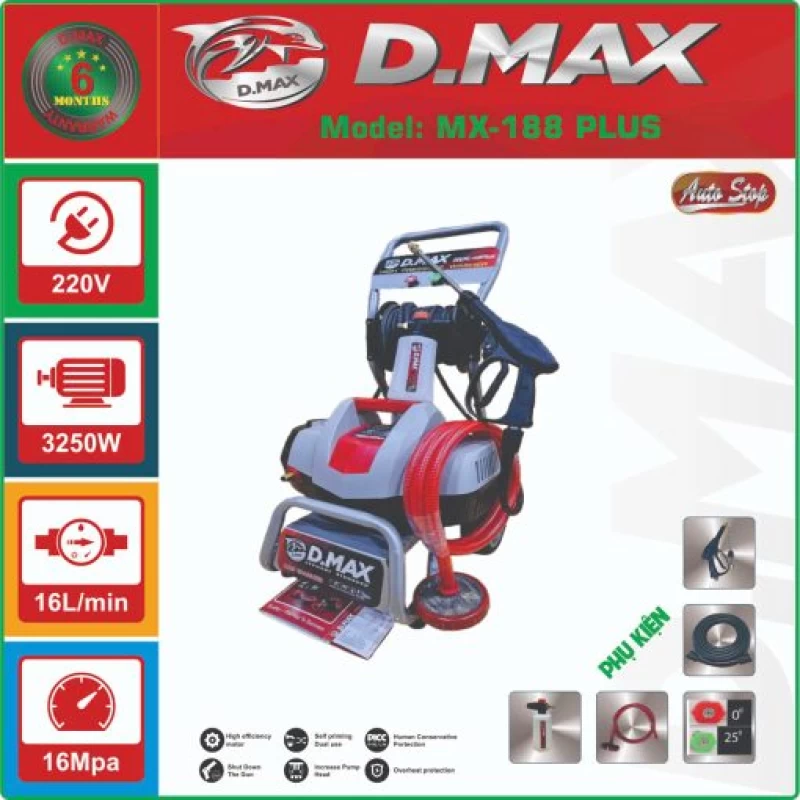 Máy phun xịt áp lực DMAX MX-188PLUS 3250W, RULO CUỘN DÂY - Ảnh 7