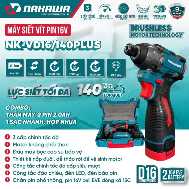 Máy siết vít pin NAKAWA NK-VD16/140PLUS - Ảnh 2