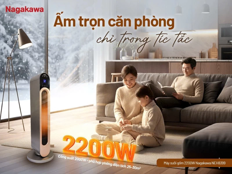 Máy sưởi gốm 2200W Nagakawa NEH8399 - Ảnh 1