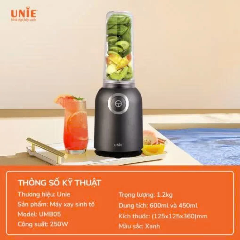 Máy xay sinh tố UNIE UMB05 cối xay dạng bình nước nhỏ gọn, lưỡi dao 4 cánh bằng inox - Ảnh 4