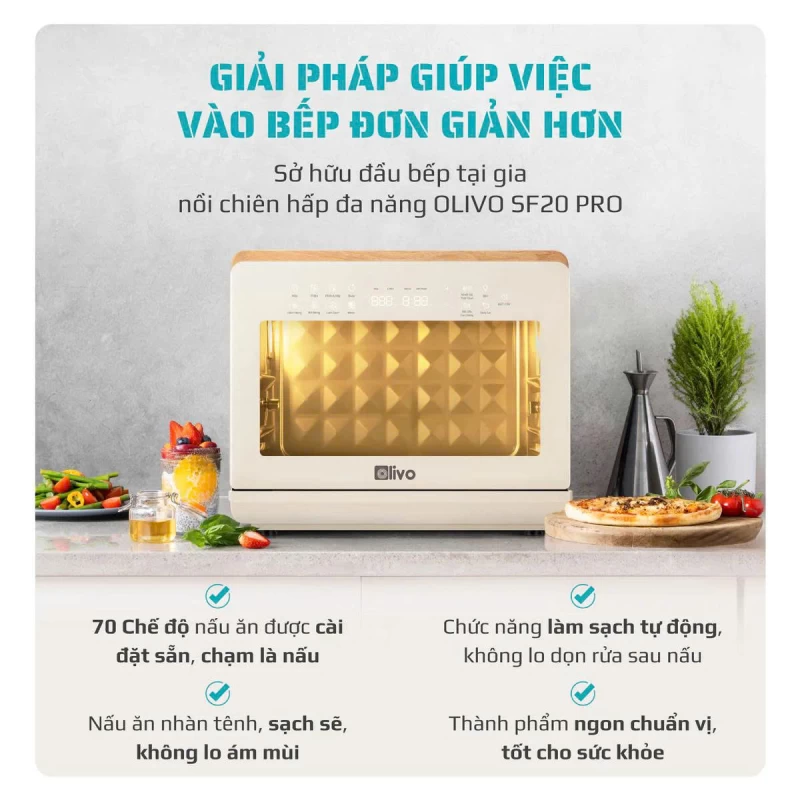 Nồi Chiên Hấp Đa Năng OLIVO SF20 PRO - Dung tích vượt trội 20L, Ứng dụng công nghệ hiện đại bậc nhất - Hấp Nano Steam/Chiên Eco Fry, 70 Chế Độ Cài Sẵn,Vệ Sinh Dễ Dàng - Ảnh 4