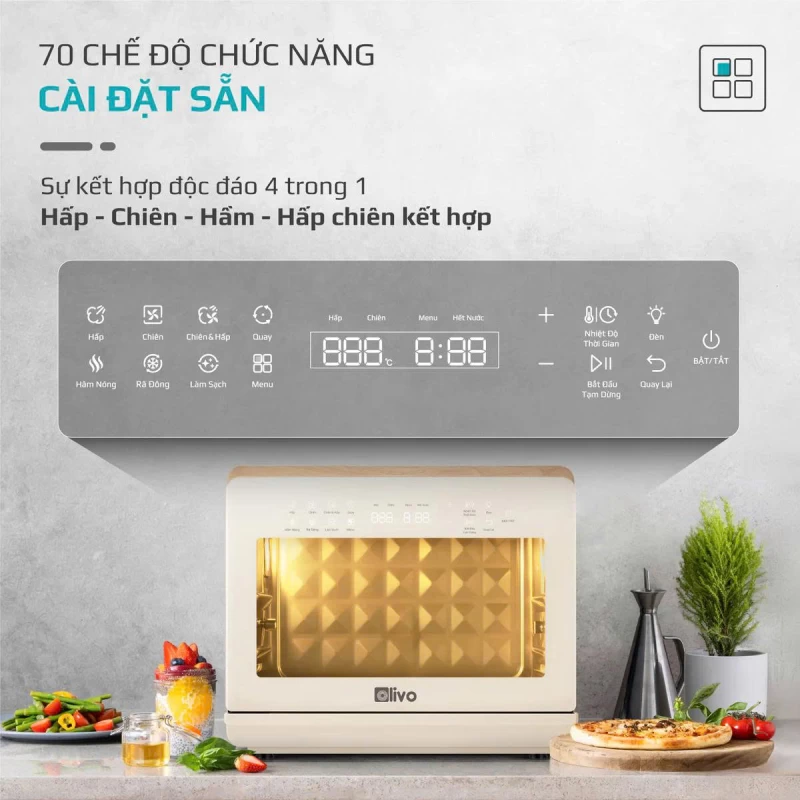 Nồi Chiên Hấp Đa Năng OLIVO SF20 PRO - Dung tích vượt trội 20L, Ứng dụng công nghệ hiện đại bậc nhất - Hấp Nano Steam/Chiên Eco Fry, 70 Chế Độ Cài Sẵn,Vệ Sinh Dễ Dàng - Ảnh 14