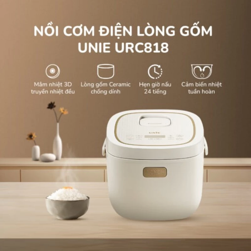 Nồi cơm điện lòng gốm cao cấp UNIE URC818, chống dính tự nhiên, dung tích 1,8L - Ảnh 17
