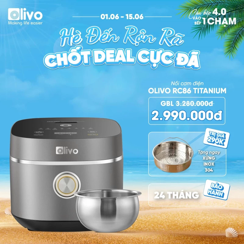 Nồi Cơm Điện OLIVO RC86 Titanium – Lòng Nồi INOX 304 Chống Dính Tự Nhiên, Nấu Cơm Ngon, Thiết Kế Tinh Tế, Sang Trọng - Ảnh 5