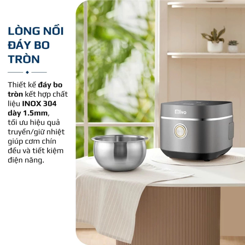 Nồi Cơm Điện OLIVO RC86 Titanium – Lòng Nồi INOX 304 Chống Dính Tự Nhiên, Nấu Cơm Ngon, Thiết Kế Tinh Tế, Sang Trọng - Ảnh 11