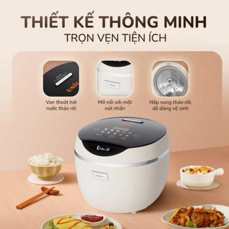 Nồi cơm điện tử UNIE URC612 , nấu cơm giảm đường, lòng nồi inox, dung tích 1,2L - Thumbnail 7