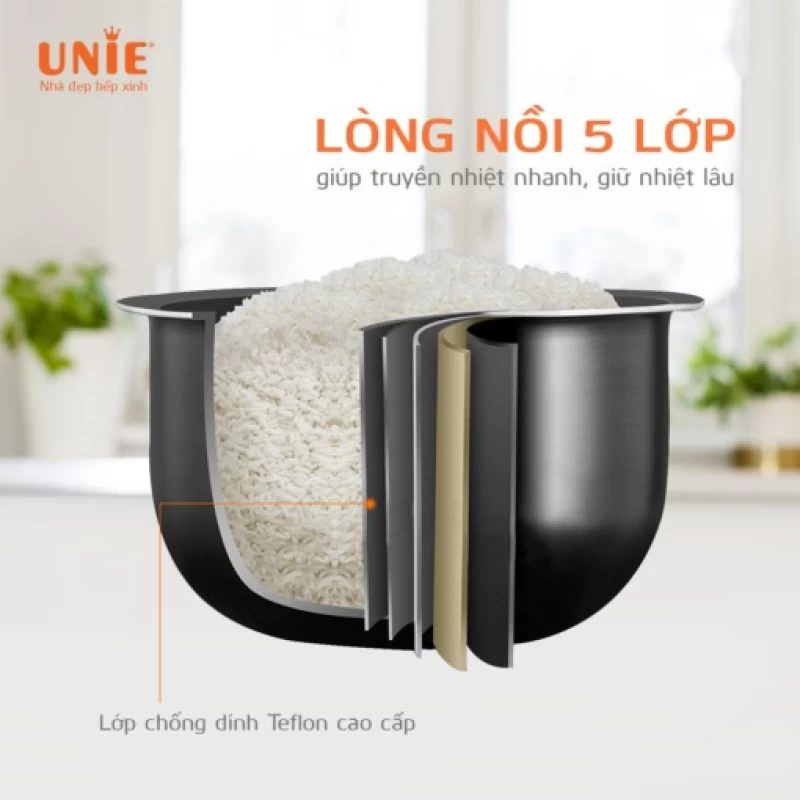Nồi cơm điện UNIE UE-626 dung tích 1.8L, công suất 700W, lòng nồi chống dính 5 lớp - Ảnh 2