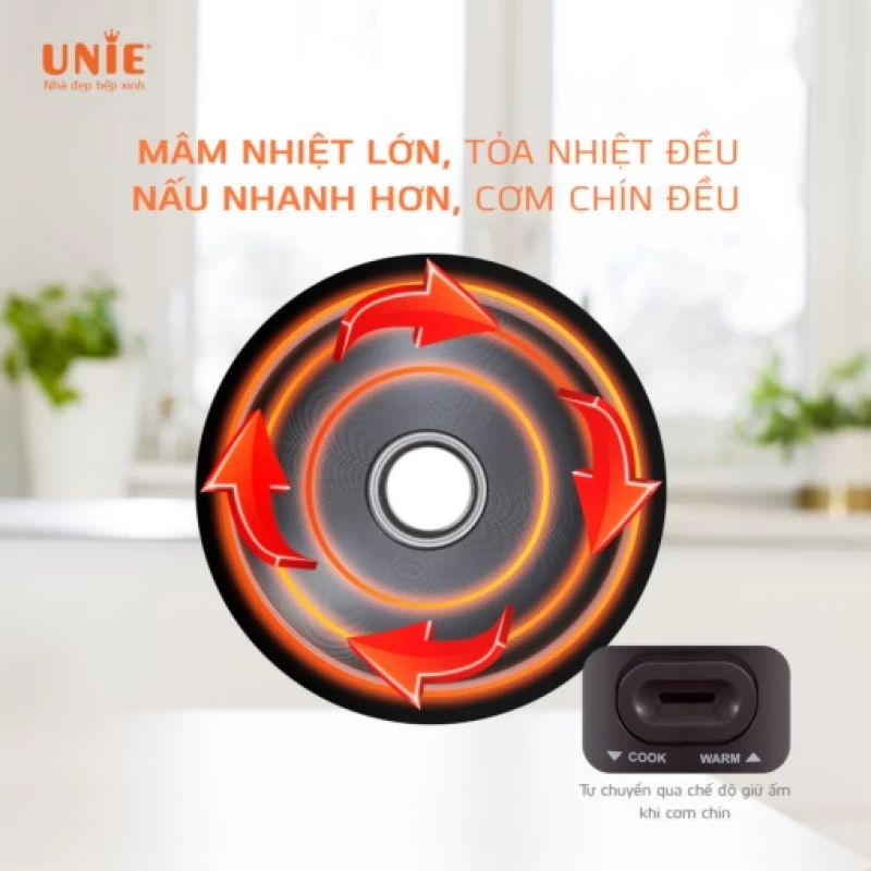 Nồi cơm điện UNIE UE-626 dung tích 1.8L, công suất 700W, lòng nồi chống dính 5 lớp - Ảnh 3