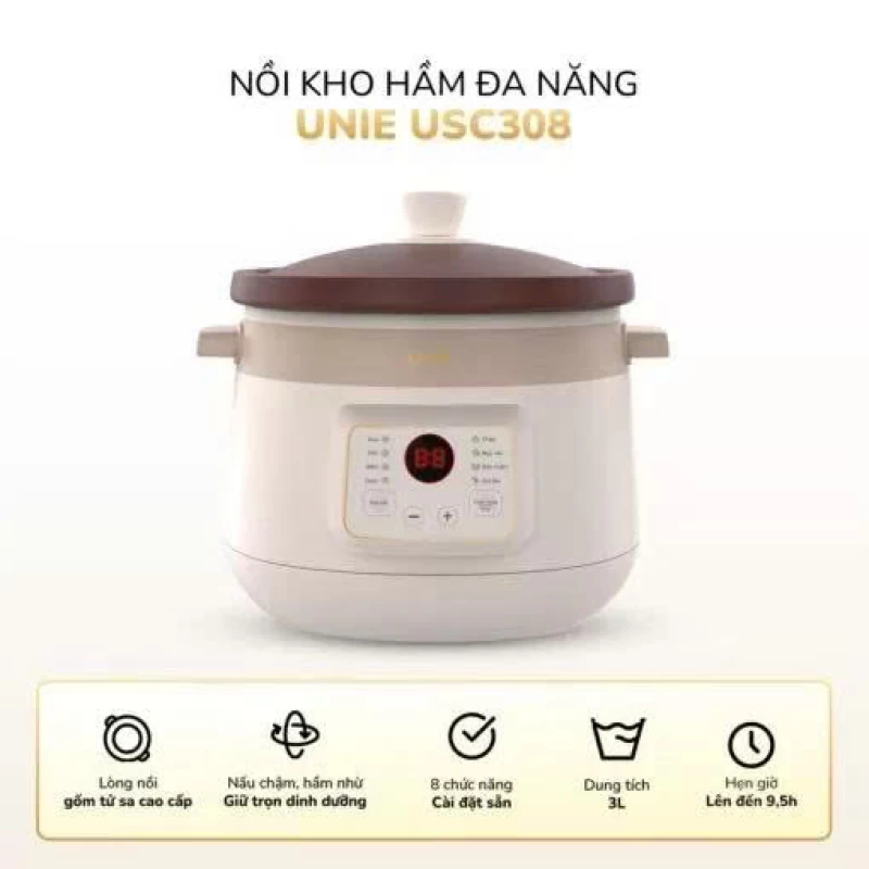 Nồi kho hầm đa năng UNIE USC308 dung tích 3L, lòng nồi gốm tử sa, 8 chức năng kho hầm - Ảnh 2